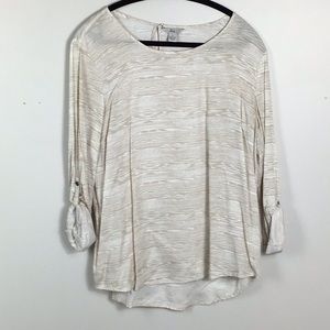 Bass Tan & White wood grain print top
